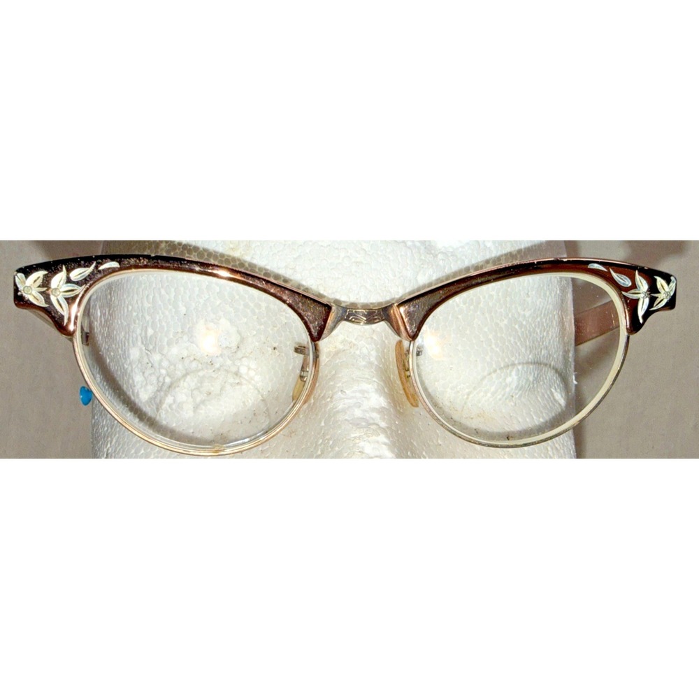 Vintage ArtCraft 12K GF Cat Eye Eyeglasses Floral Aluminum USA Frames